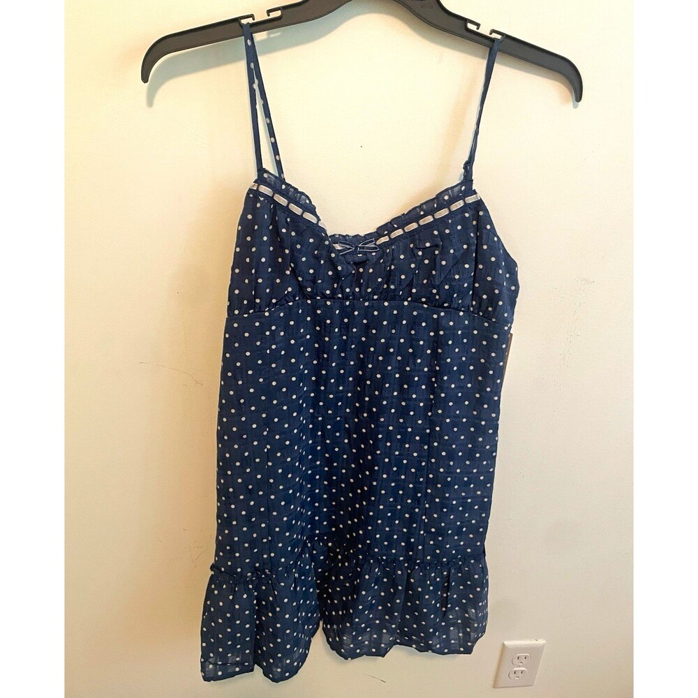 No Boundaries Women's Blue White Polka Dot Babydoll Nightgown Sleeveless L